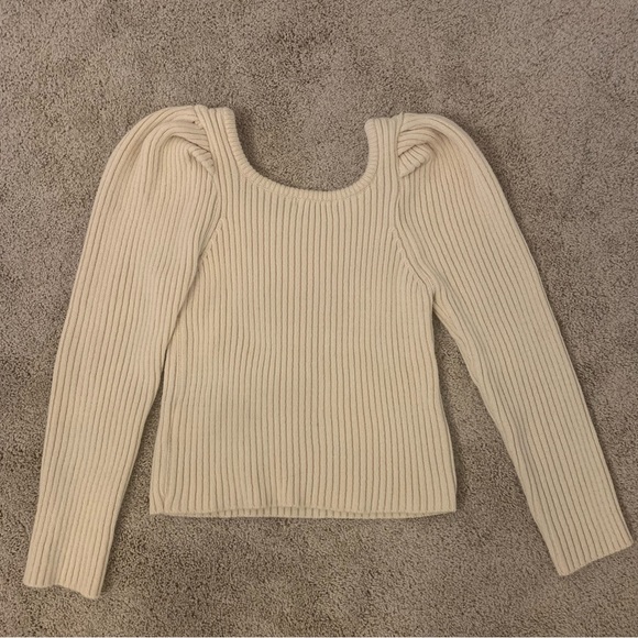Oak + Fort Ribbed Sweater with Puffy Shoulders and Scoop Neck - Picture 2 of 2